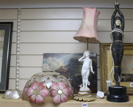 Two table lamps, one the starfish dancer, other Remetrie Chiparus tallest 75cm